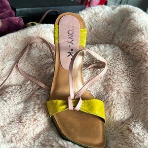 Tony K pink & yellow heels. Excellent condition! Strappy sandal heels.